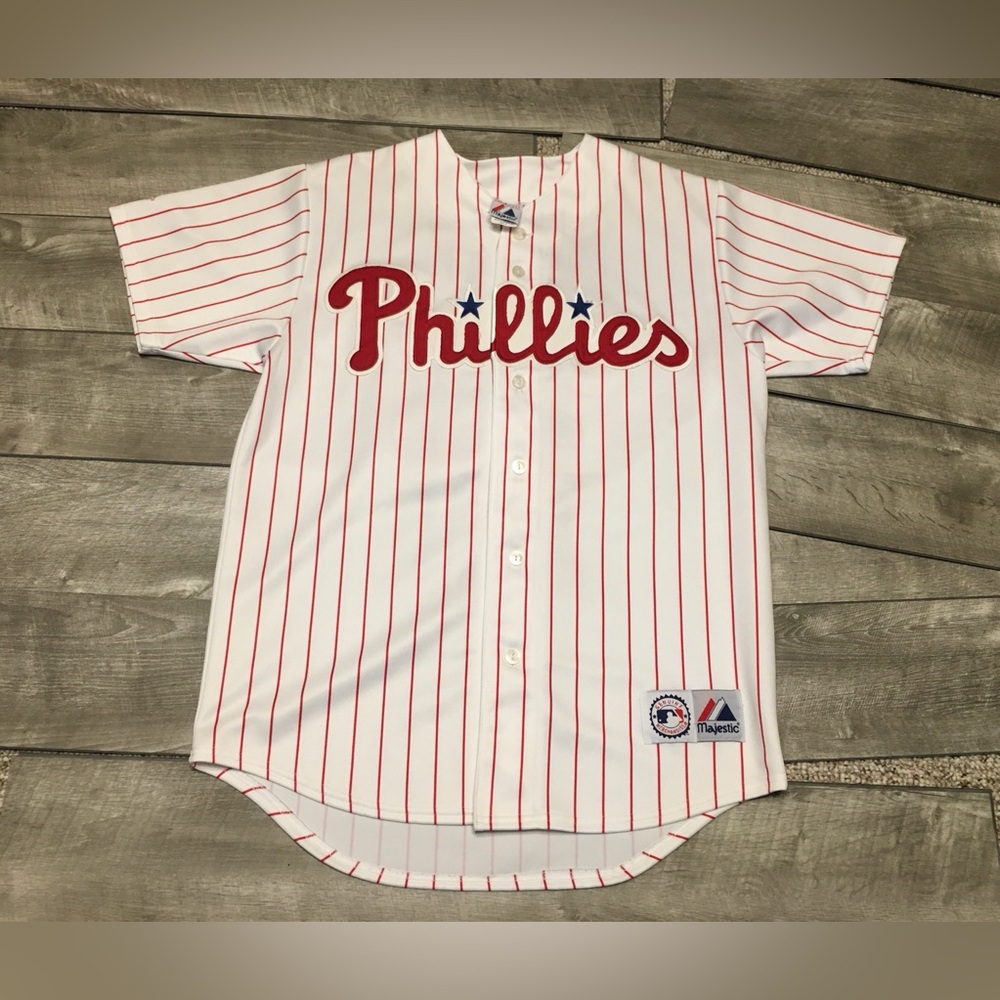 Vtg Majestic Philadelphia Phillies Chase Utley Baseball Jersey Uniform Medium